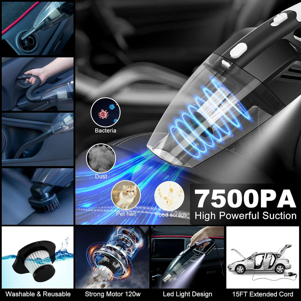 41Pcs Car Cleaning Wash Kit Interior Detailing Cleaner Kit with High Power Handheld Vacuum, Collapsible Bucket, Windshield Tool, Snow Shovel, Tire Brush, Complete Car Care Tools, Black
